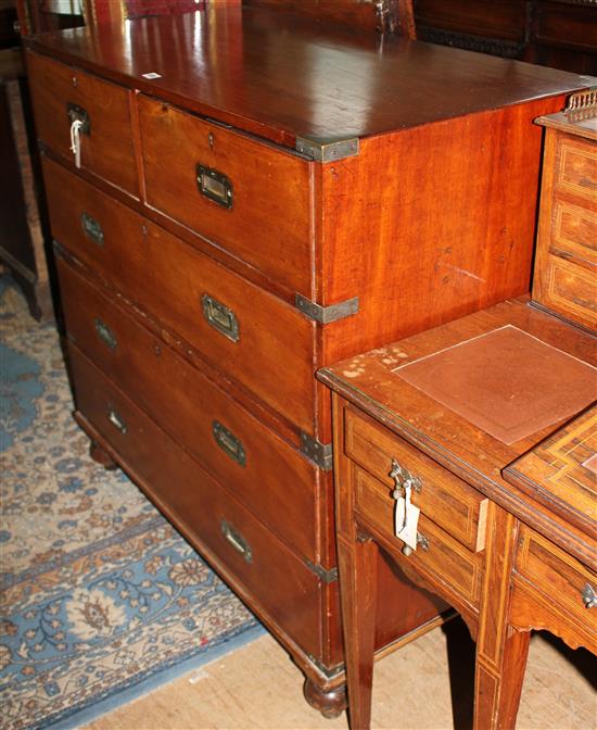 Victorian mahogany campaign chest, brass-bound,fitted five drawers